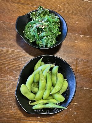 Seaweed salad and edamame   at Ogenki in Vancouver