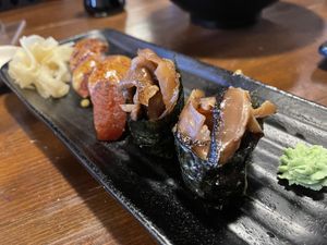 Tuna nigiri and mushroom roll   at Ogenki in Vancouver