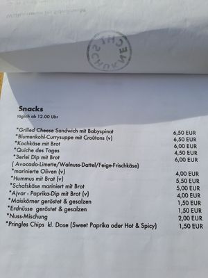 Snacks menu at Schuknecht in Darmstadt