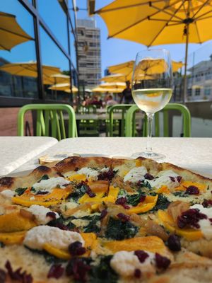 Butternut squash pizza. Maybe the best pizza I've ever had. at True Food Kitchen in Santa Monica
