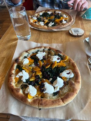 Vegan pizza.  Vegan mozzarella and butternut squash.  at True Food Kitchen in Santa Monica