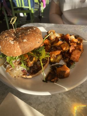 Vegetarian burger with vegan patty   at True Food Kitchen in Santa Monica