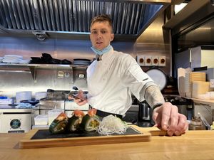 Our sushi chef getting creative with vegan sushi roll options   at Maki & Ramen in Glasgow