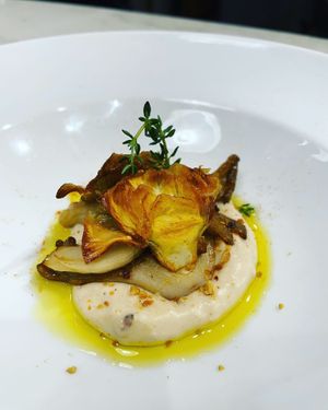 Mushrooms with Chesnuts cream and almonds at El Colmado - Kudamm in Berlin