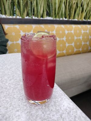 Sparkling prickly pear hibiscus (?) lime thing at True Food Kitchen in Newport Beach