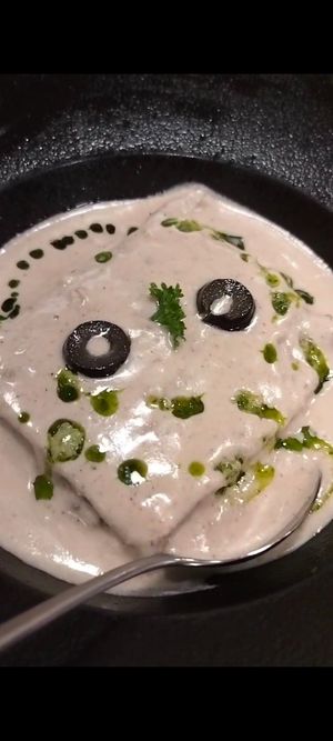 Layers of veggies, covered with pasta sheet, moringa & creamy cashew sause at Vegan Vogue in Bangalore