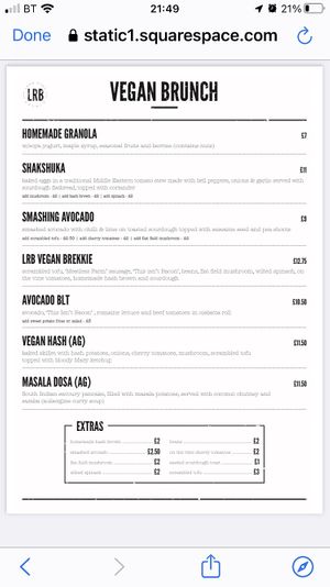 Vegan menu   at Lake Road Brunch in Keswick