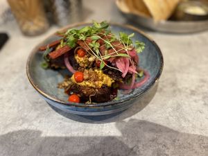 Loaded hash browns with vegan bacon - Lake Road Brunch, Keswick  at Lake Road Brunch in Keswick