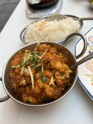 Vegetable dhal with basmati rice.  at Hola India in Salamanca