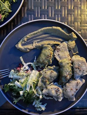 pierogi with seasonal herbs (sorrel & pigweed)  at Metafora in Szklarska Poreba