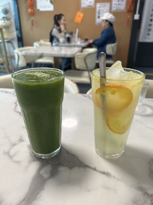 Kale and mango smoothie, lemon soda (both v nice)  at Young Vegan - 有样纯素西点 in Shenzhen
