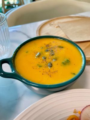 Pumpkin soup at Young Vegan - 有样纯素西点 in Shenzhen