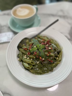 Penne pesto. Super creamy only a little spice    at Young Vegan - 有样纯素西点 in Shenzhen