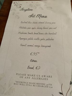 Menu as of June 2022  at Foxglove in Barmouth