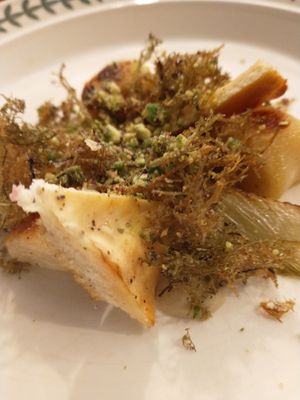 'Chicken' of the wood, fennel, truffle, moss, pistachio.... at Foxglove in Barmouth