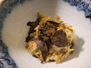 Mochi, black truffle miso (Dish 3). #Veganuary at Foxglove in Barmouth