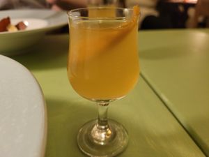 Kambucha infused with orange and black pepper (Dish 5). #Veganuary at Foxglove in Barmouth