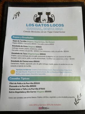 Menú  at Los Gatos Locos in Ojochal De Osa