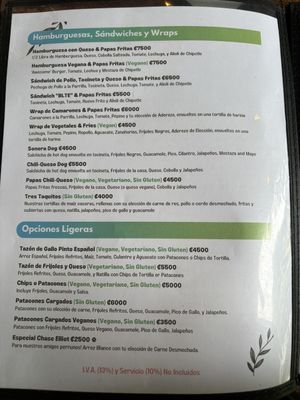 Menú  at Los Gatos Locos in Ojochal De Osa