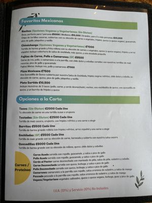 Menu   at Los Gatos Locos in Ojochal De Osa