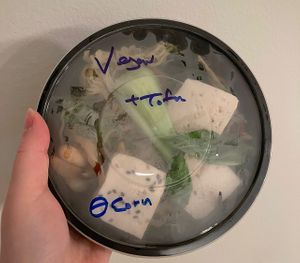 labeled ramen toppings and noodles (takeout) #Veganuary at Rakitori Japanese Pub & Grill in San Diego