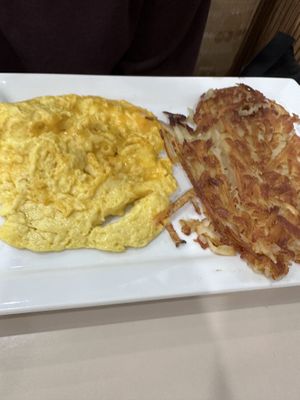 “Eggs” and hashbrowns   at The Lucky Penny Diner and Deli in Naperville