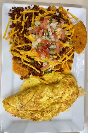 Vegan chorizo chilaquiles   at The Lucky Penny Diner and Deli in Naperville