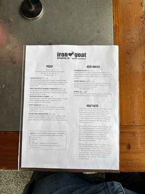 Menu as of 6/23/23  at Iron Goat Brewing in Spokane