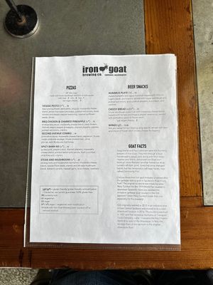 Menu as of 6/23/23  at Iron Goat Brewing in Spokane