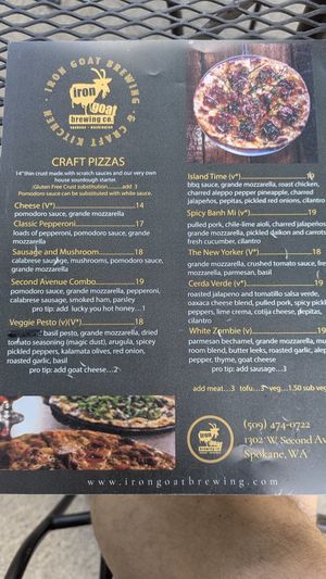 Menu Side 1 at Iron Goat Brewing in Spokane