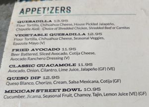 Menu at ESPADÍN in Temecula