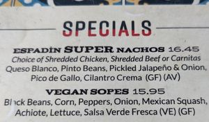 Menu at ESPADÍN in Temecula