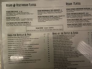 Menu at Pueblo in San Diego