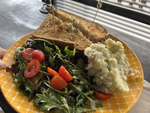 Chickpea sando with side of masked potatoes   at Magdelena's in Petaluma
