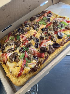 Greek pizza soooooo good!!! 😋   at Magdelena's in Petaluma