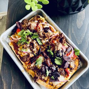 Vegan Lamb Shawarma Pizza  at Magdelena's in Petaluma