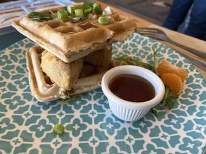 Chickn & waffle  at Magdelena's in Petaluma