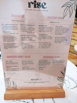 Menu at Rise Plant Kitchen + Movement Studio in Malvern
