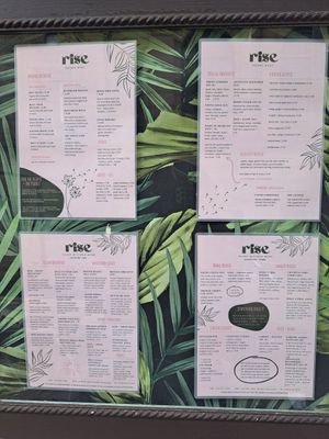 Menu on outside window at Rise Plant Kitchen + Movement Studio in Malvern