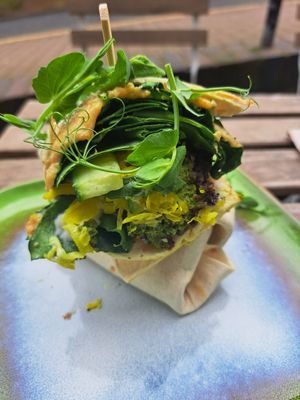 Falafel wrap - what presentation! at Rise Plant Kitchen + Movement Studio in Malvern