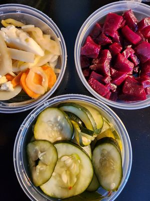 House-made Pickle Plate and Almost Pickled Beets were generous portions for gut health! at Urban Stack Burger Lounge in Chattanooga
