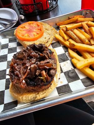 Shroom burger minus the lettuce at Urban Stack Burger Lounge in Chattanooga