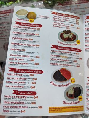 Menu at Comedor Chabelita in Oaxaca