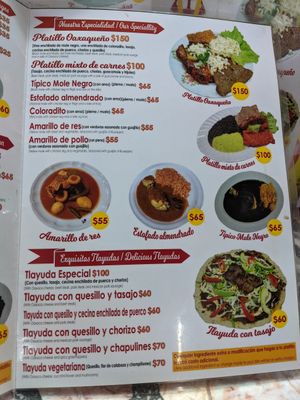 Menu at Comedor Chabelita in Oaxaca