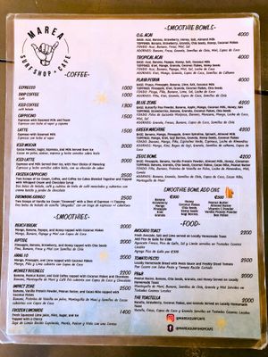 Marea menu at Marea Surf Shop Cafe in Samara