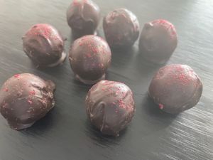 Raspberry &dark chocolate truffle at Güras Cacao in Mordialloc