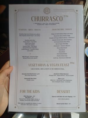 Menu at Meet in Newcastle