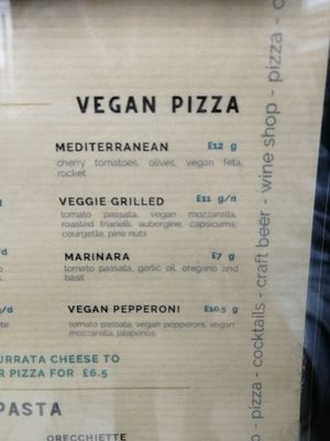 Vegan pizza menu at Vinothec Social in South East London