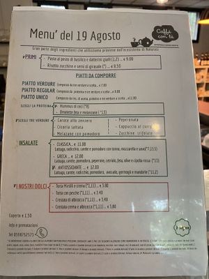 The  menu of the day, vegan labelled   at Caffè con Tè in Modena