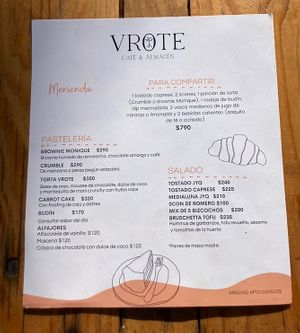 Merienda menu  at Vrote in Montevideo